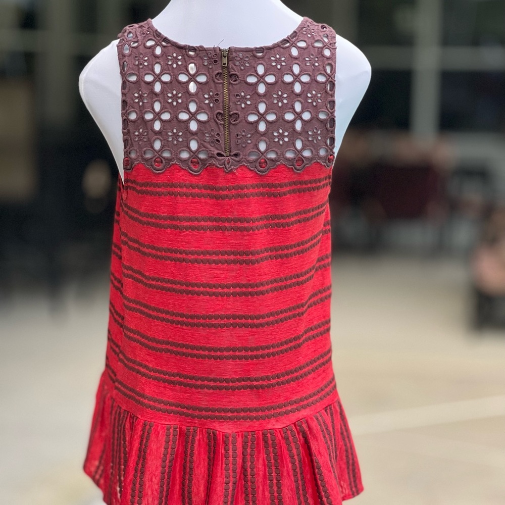 Free People Molly Retro Peplum Tank Top Medium M Brown Red - Picture 3 of 8